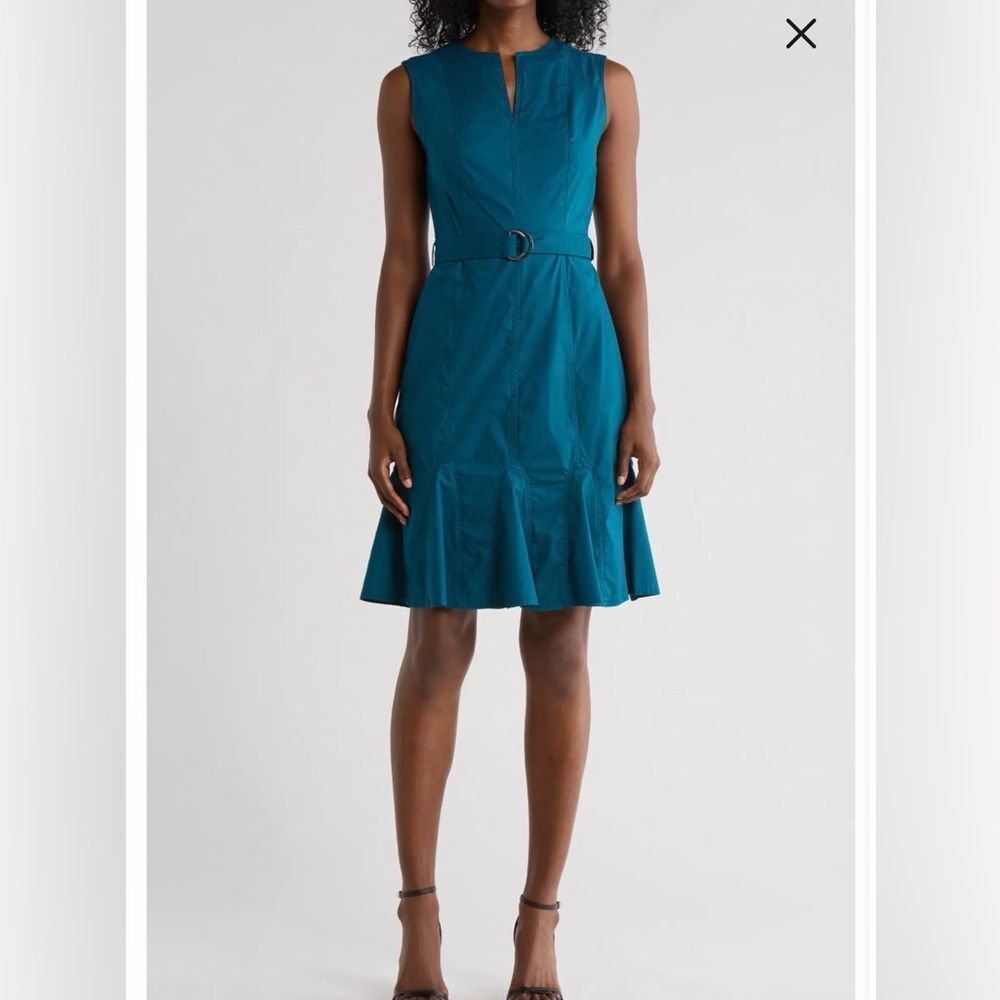 Calvin Klein Teal Mini Dress with Belt Sz 6 NWT